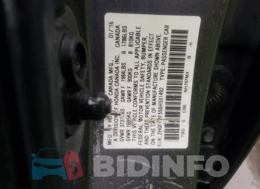 2HGFC2F55GH531492 Photo# 10