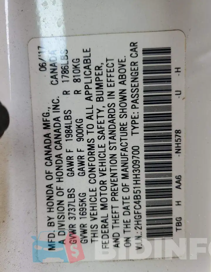2HGFC4B51HH309700 Photo# 12
