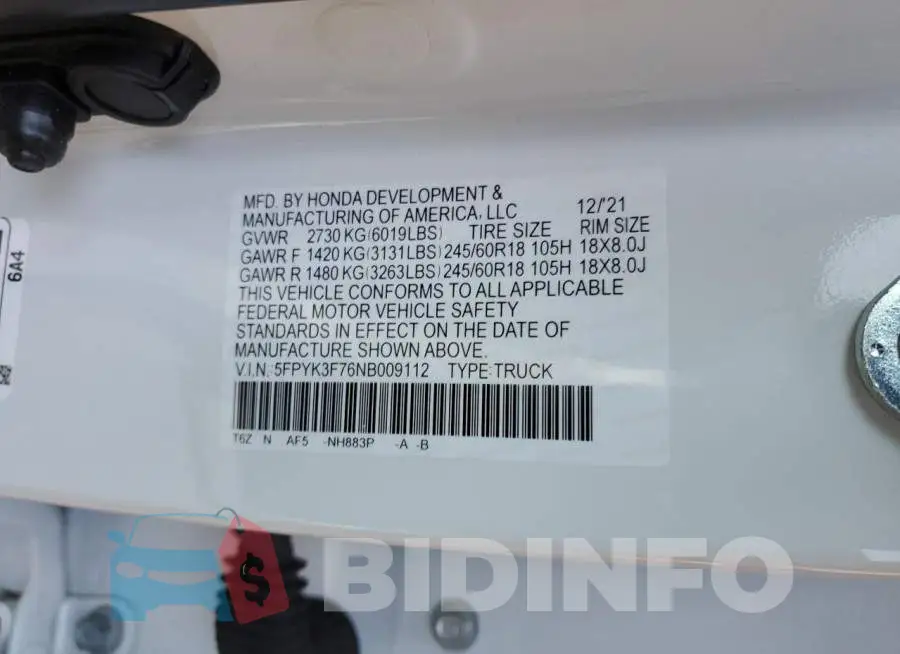 5FPYK3F76NB009112 Photo# 12