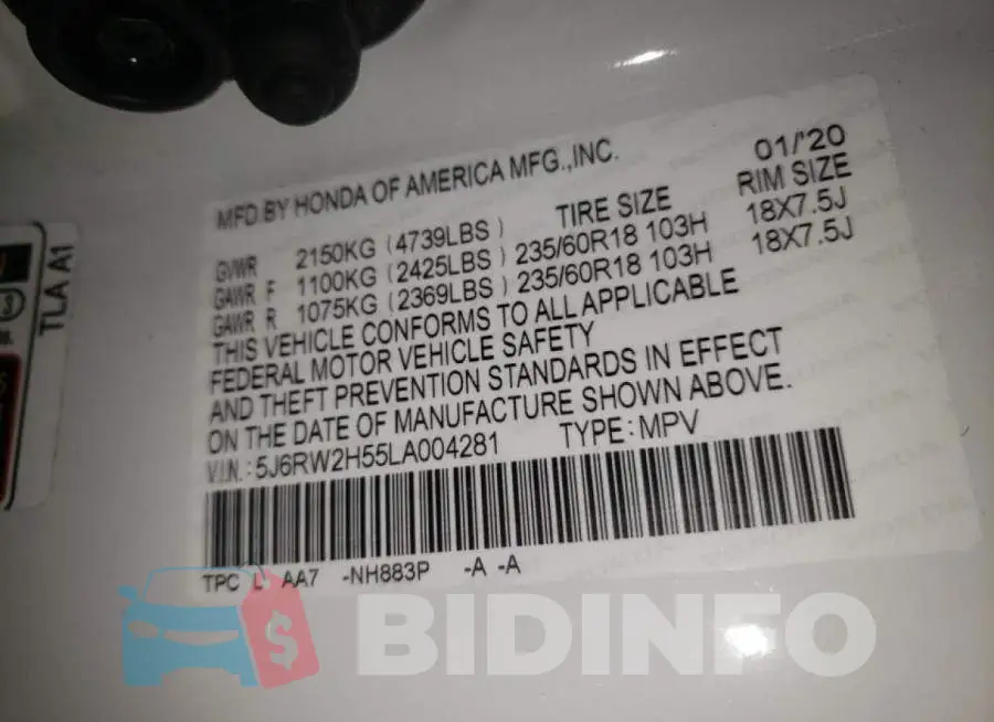 5J6RW2H55LA004281 Photo# 14