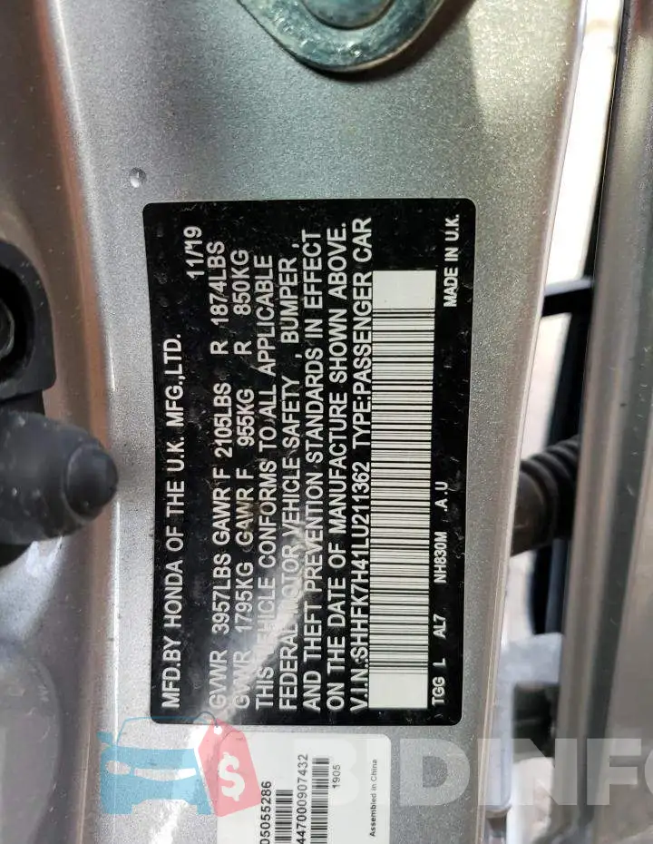 SHHFK7H41LU211362 Photo# 13