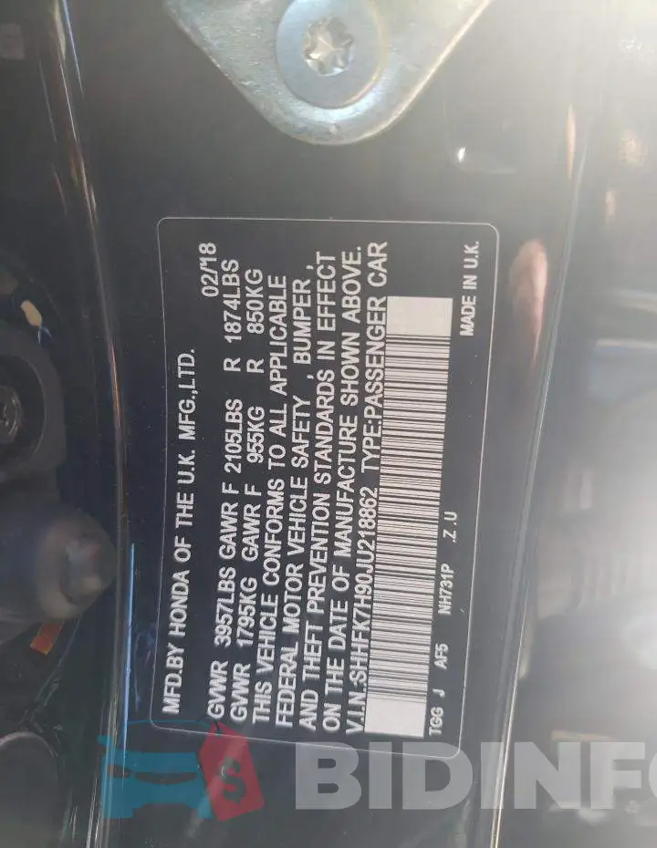 SHHFK7H90JU218862 Photo# 13