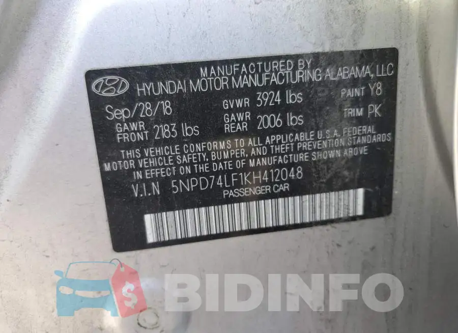 5NPD74LF1KH412048 Photo# 12