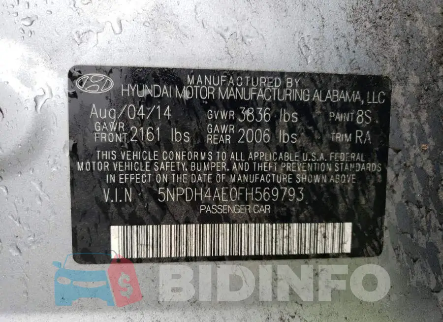 5NPDH4AE0FH569793 Photo# 12