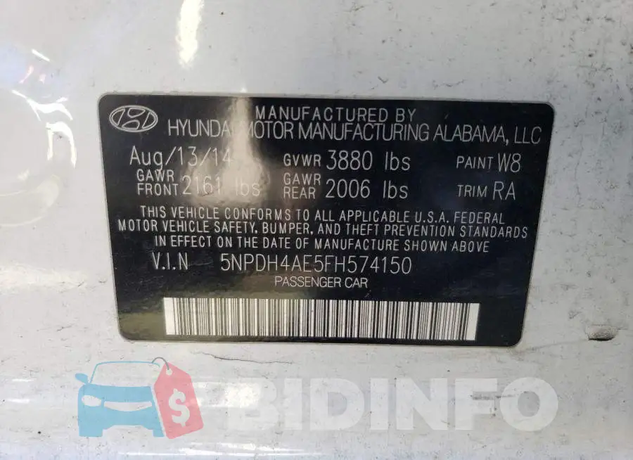 5NPDH4AE5FH574150 Photo# 12