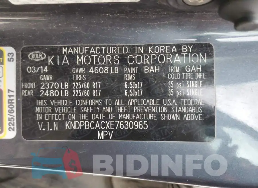 KNDPBCACXE7630965 Photo# 13