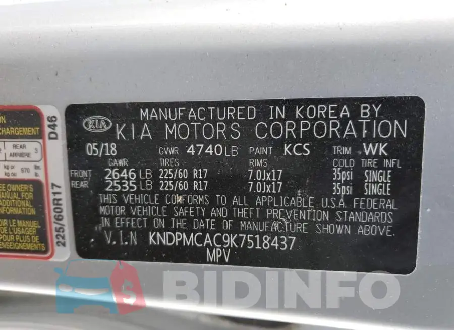 KNDPMCAC9K7518437 Photo# 13