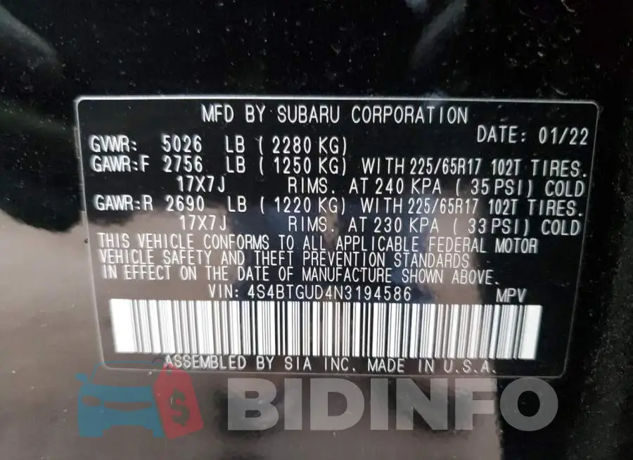 4S4BTGUD4N3194586 Photo# 12