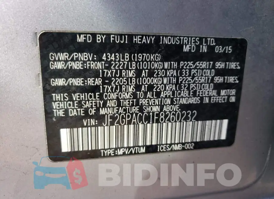 JF2GPACC1F8260232 Photo# 12
