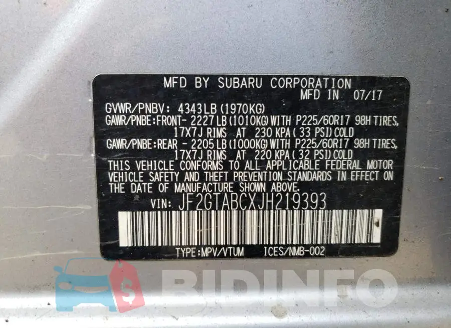 JF2GTABCXJH219393 Photo# 13