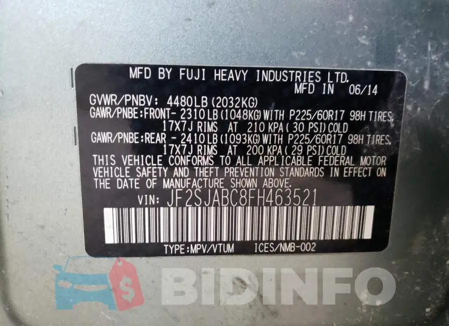 JF2SJABC8FH463521 Photo# 12