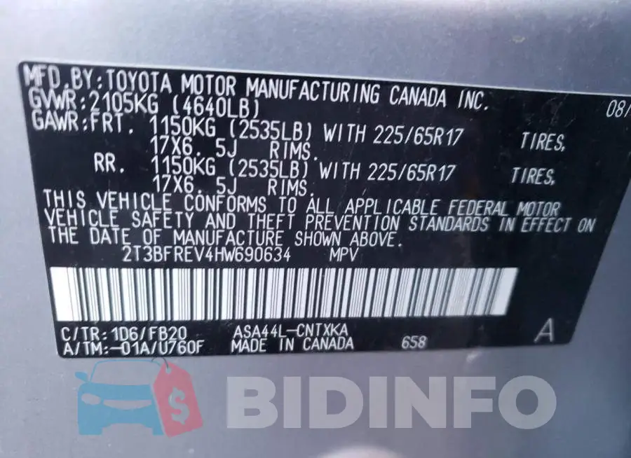 2T3BFREV4HW690634 Photo# 12