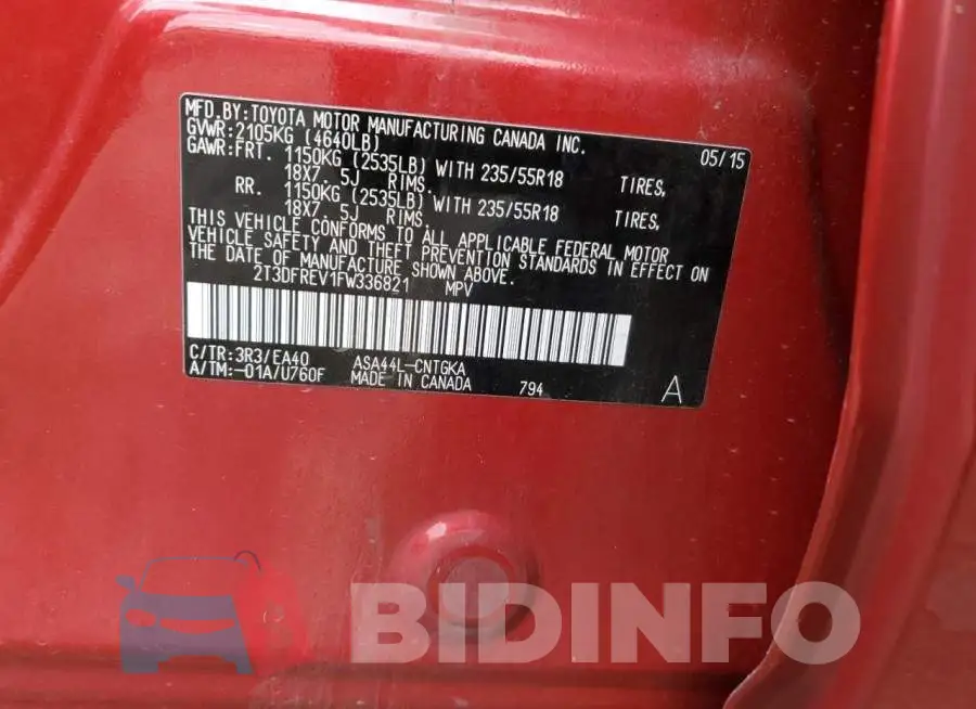 2T3DFREV1FW336821 Photo# 12