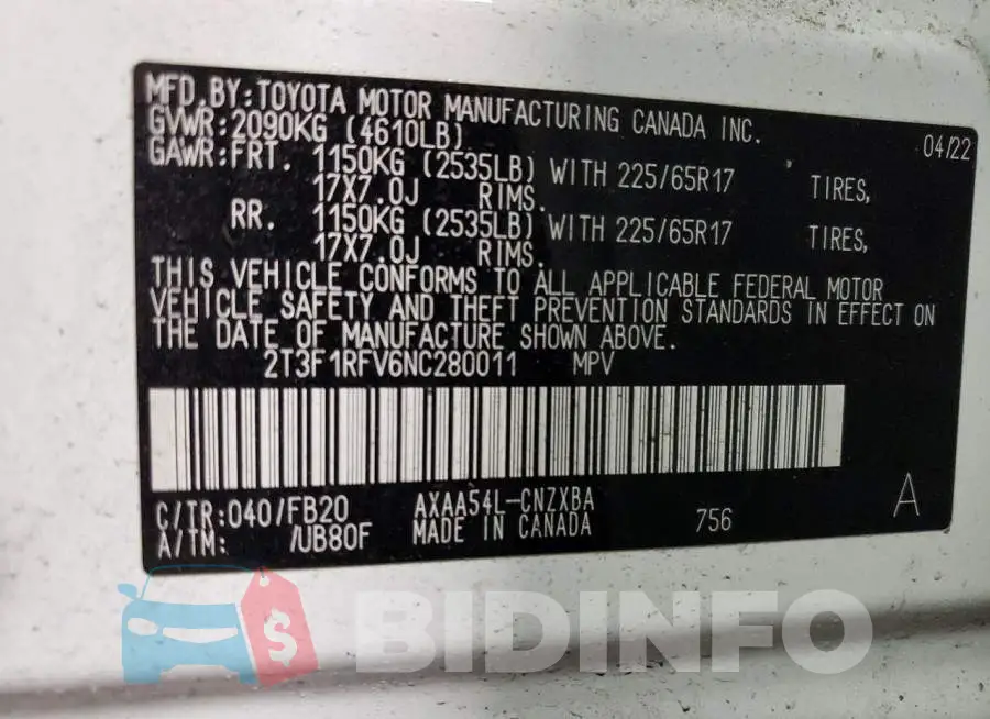 2T3F1RFV6NC280011 Photo# 13