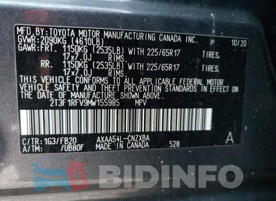 2T3F1RFV9MW155985 Photo# 13