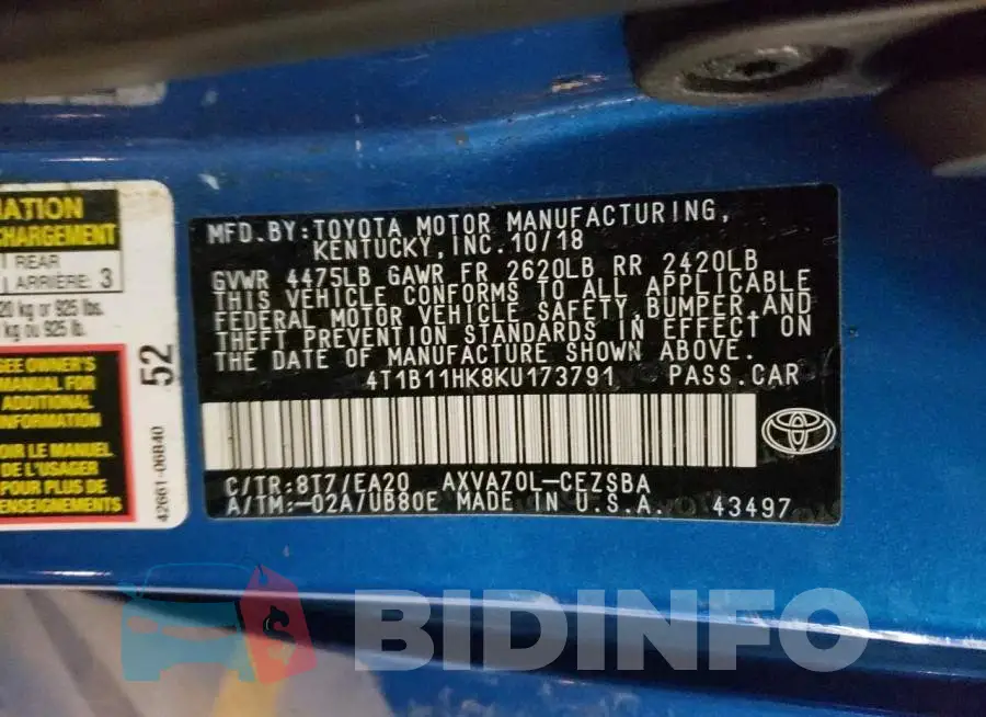 4T1B11HK8KU173791 Photo# 13