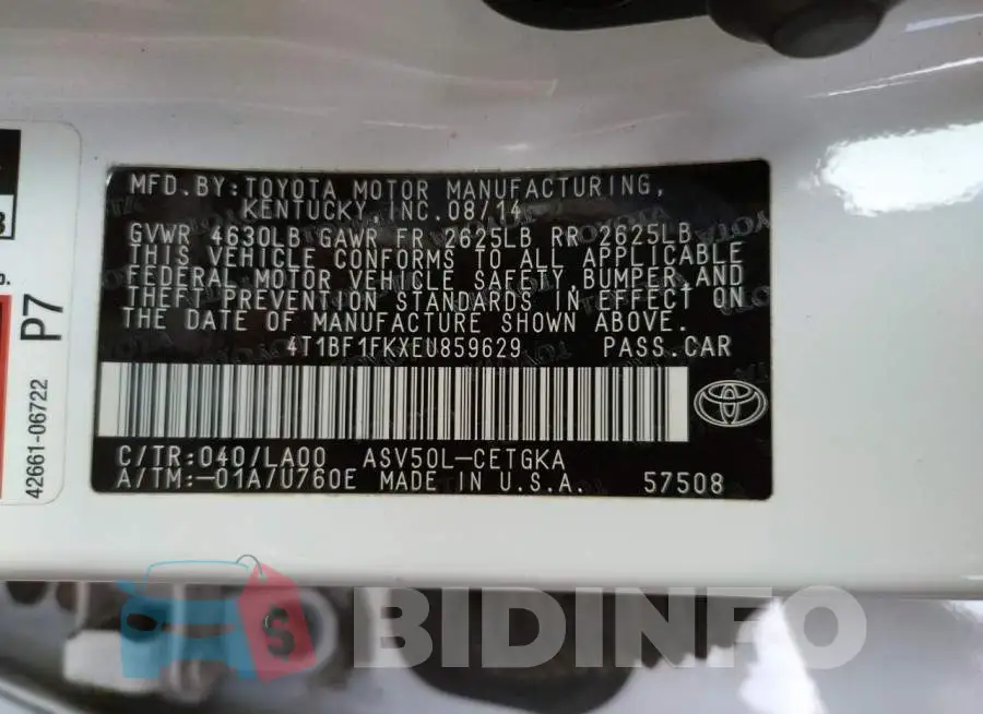 4T1BF1FKXEU859629 Photo# 12