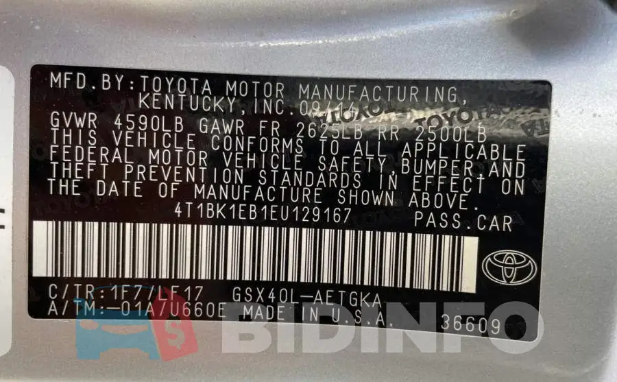 4T1BK1EB1EU129167 Photo# 10