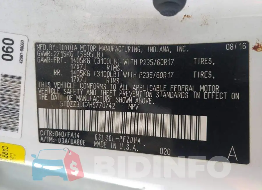 5TDZZ3DC7HS770742 Photo# 13