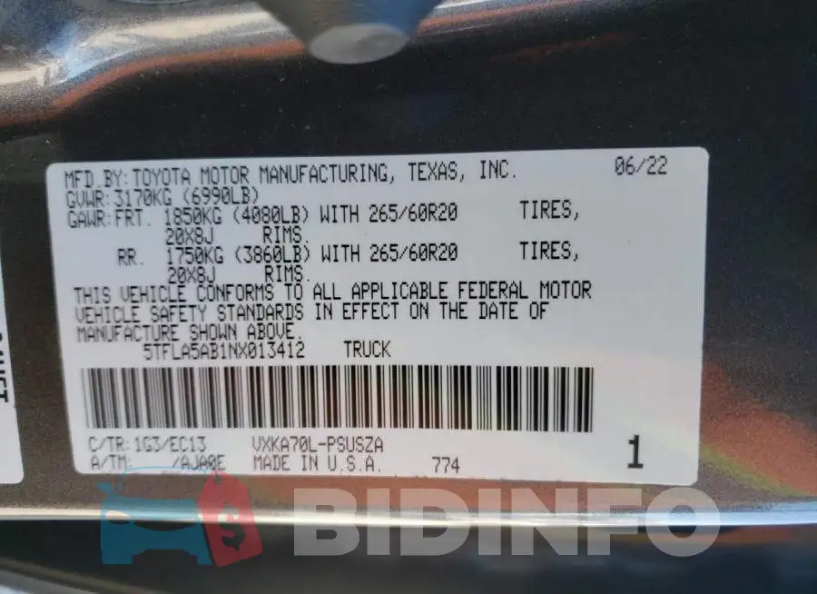 5TFLA5AB1NX013412 Photo# 12