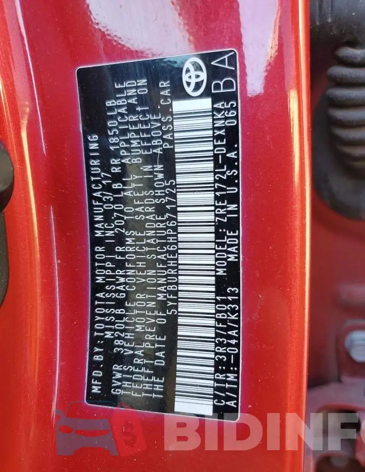 5YFBURHE6HP671725 Photo# 12