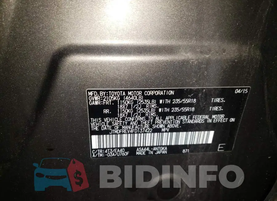 JTMDFREV4FD137422 Photo# 13
