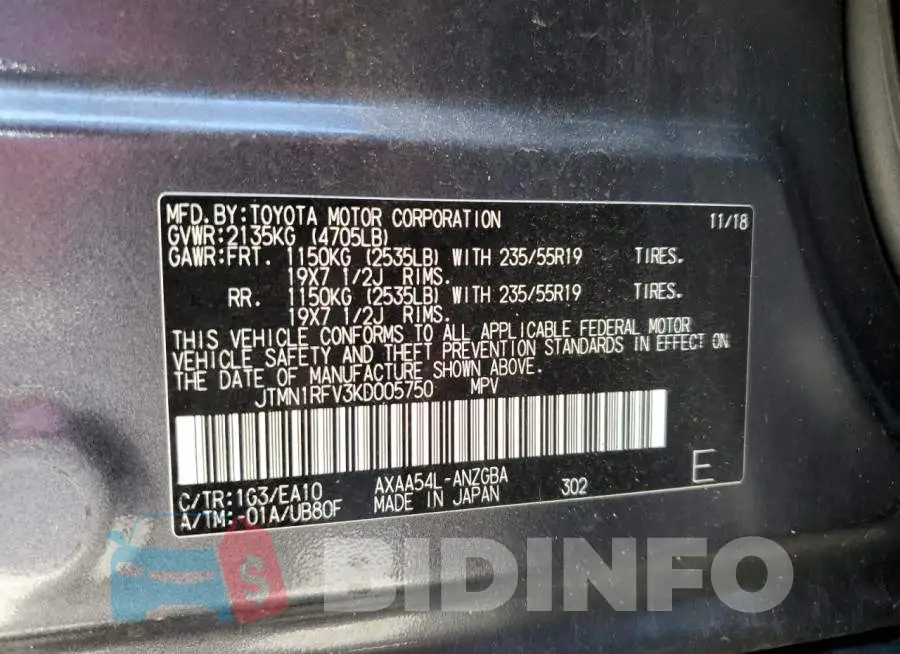 JTMN1RFV3KD005750 Photo# 13