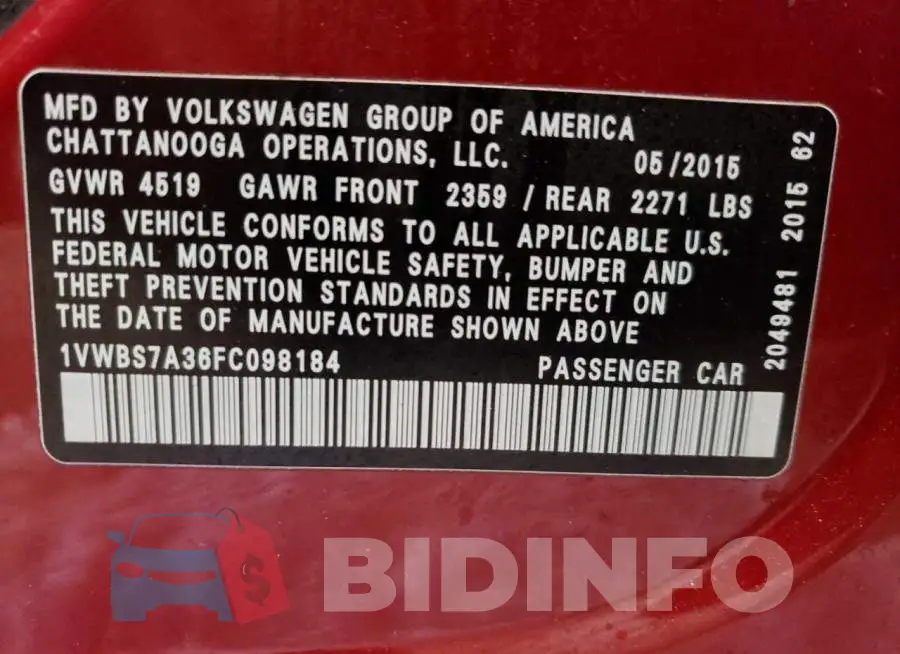 1VWBS7A36FC098184 Photo# 12