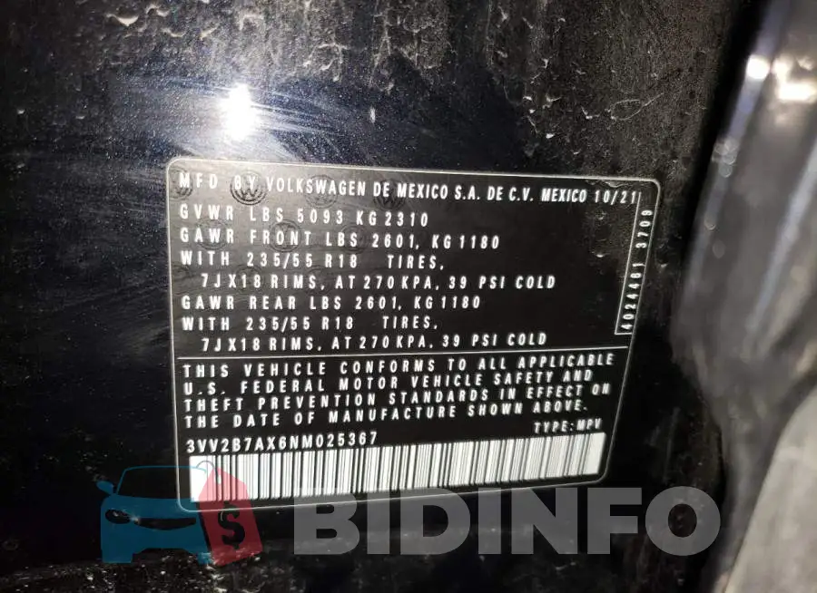 3VV2B7AX6NM025367 Photo# 12