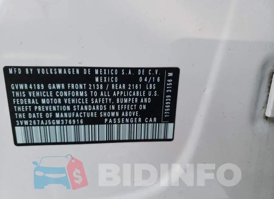 3VW267AJ5GM376916 Photo# 12