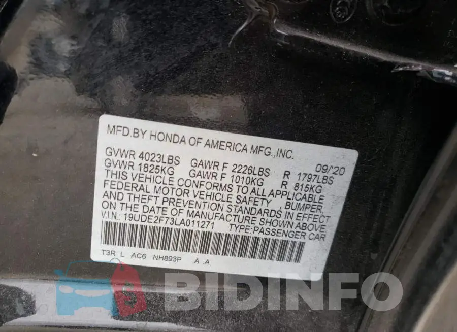 19UDE2F73LA011271 Photo# 10