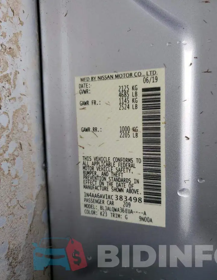 1N4AA6AV1KC383498 Photo# 12
