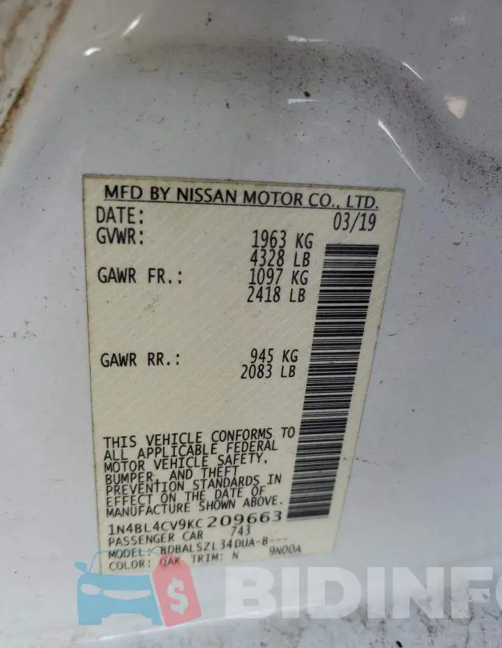 1N4BL4CV9KC209663 Photo# 13
