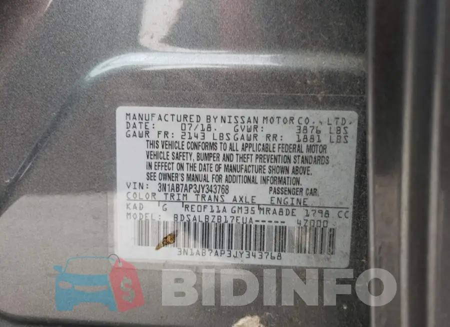 3N1AB7AP3JY343768 Photo# 12