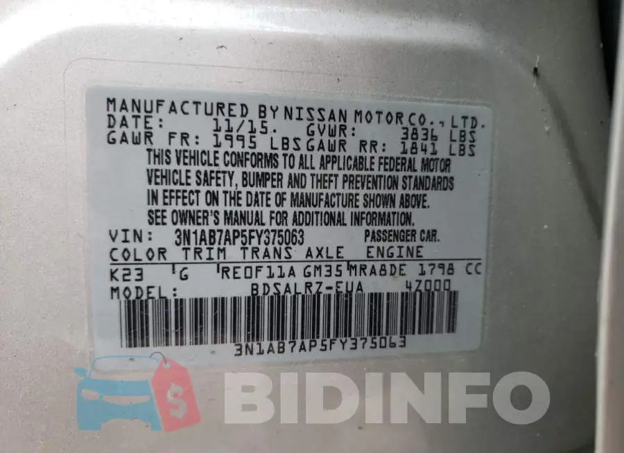 3N1AB7AP5FY375063 Photo# 10