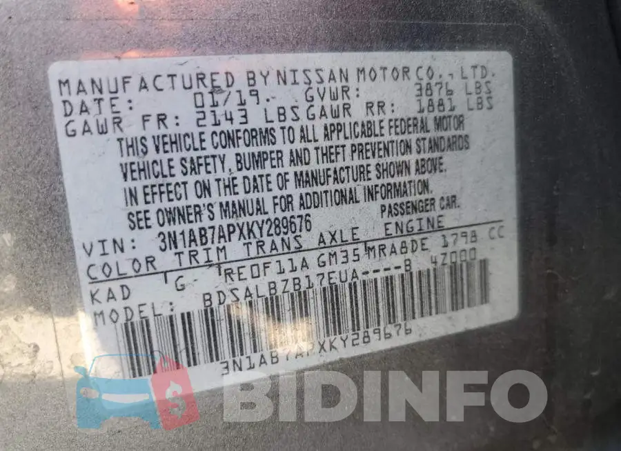 3N1AB7APXKY289676 Photo# 12