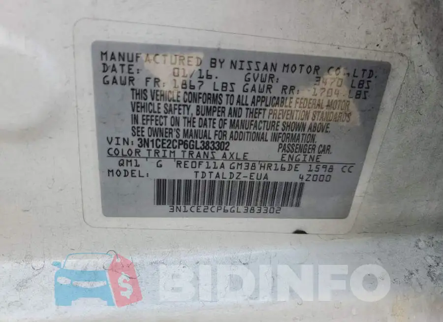 3N1CE2CP6GL383302 Photo# 12