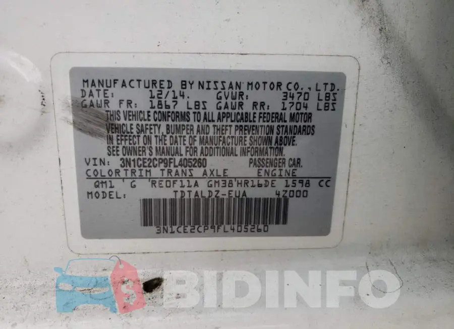 3N1CE2CP9FL405260 Photo# 13