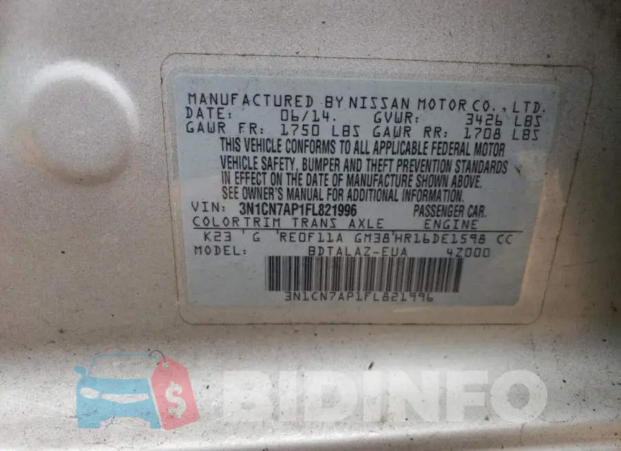 3N1CN7AP1FL821996 Photo# 12