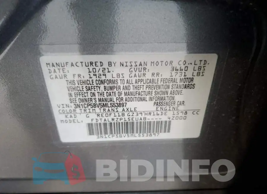 3N1CP5BV5ML553897 Photo# 13
