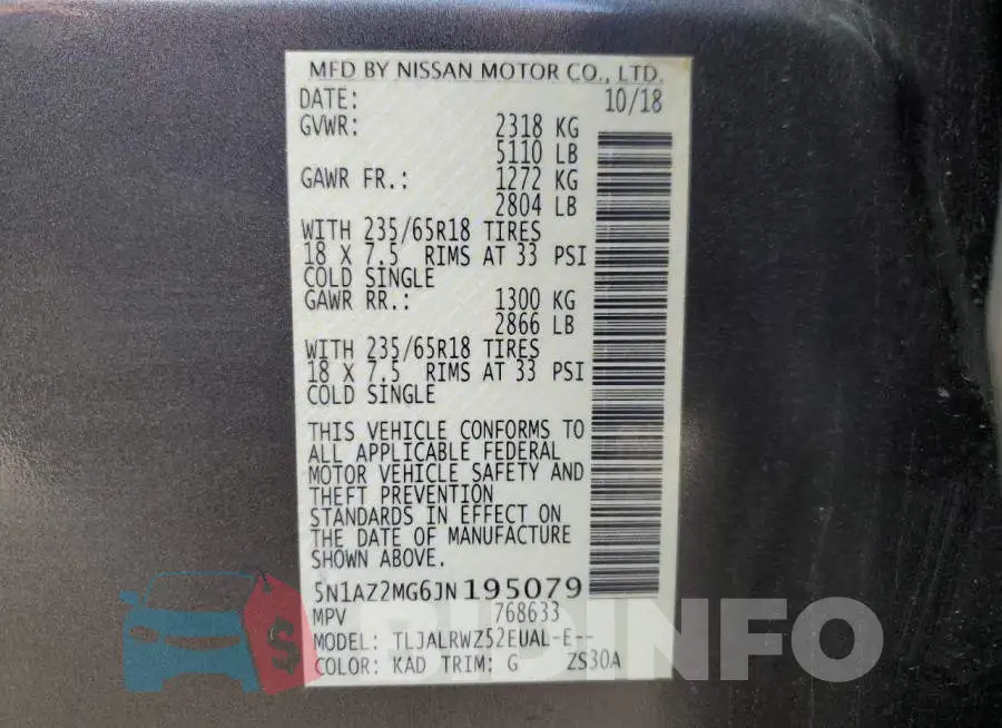 5N1AZ2MG6JN195079 Photo# 13