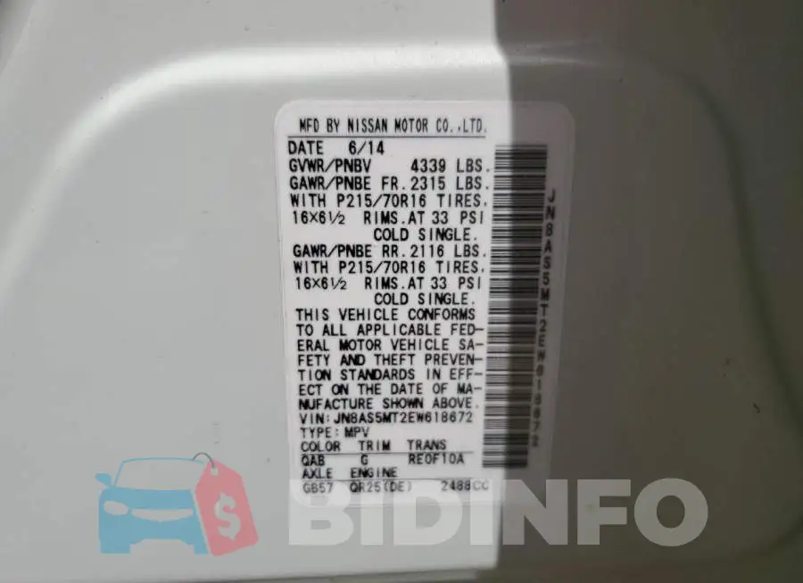 JN8AS5MT2EW618672 Photo# 10