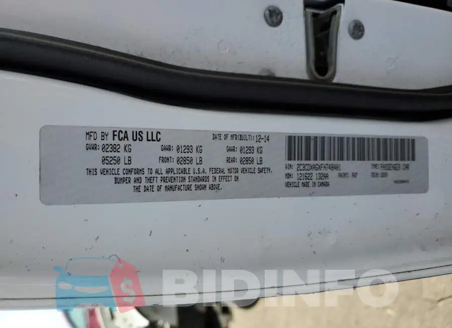 2C3CDXAGXFH748401 Photo# 12