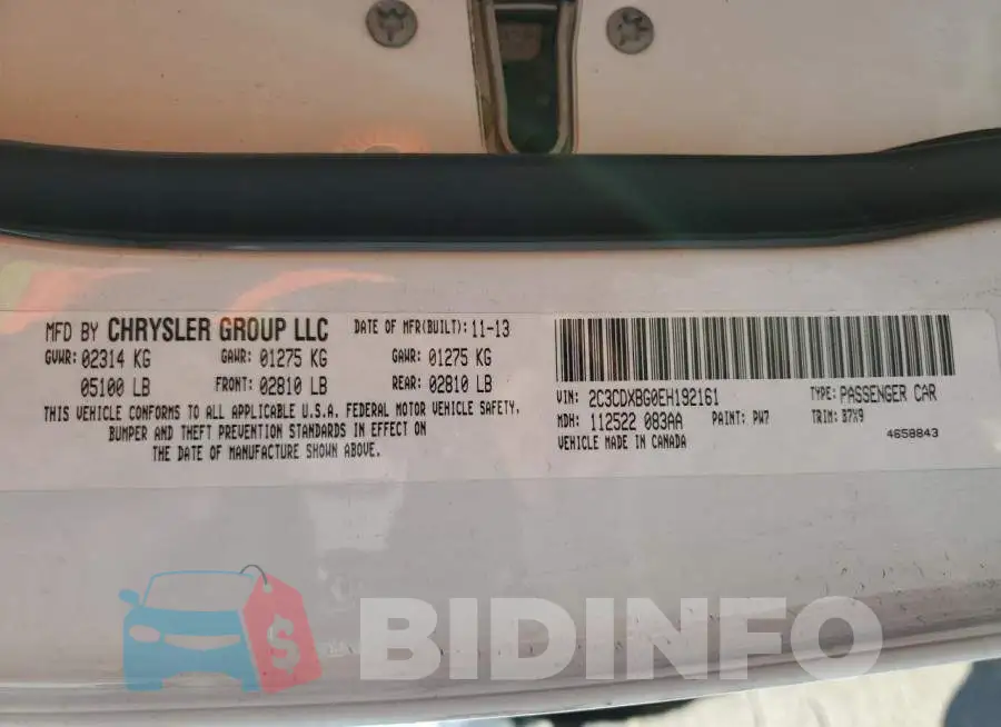 2C3CDXBG0EH192161 Photo# 12