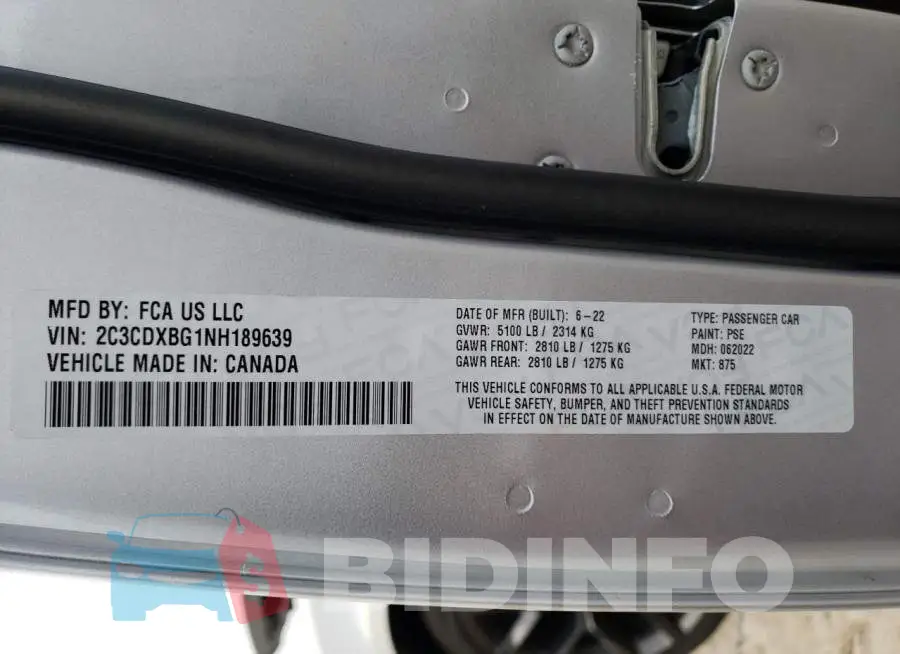 2C3CDXBG1NH189639 Photo# 12