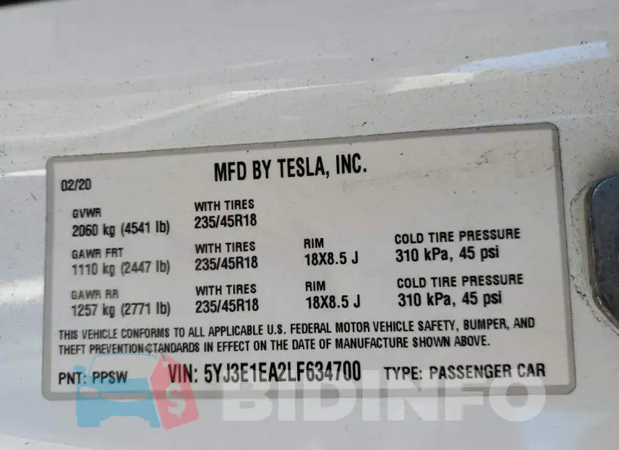 5YJ3E1EA2LF634700 Photo# 12