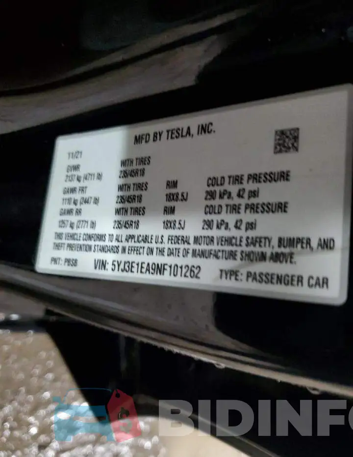 5YJ3E1EA9NF101262 Photo# 13