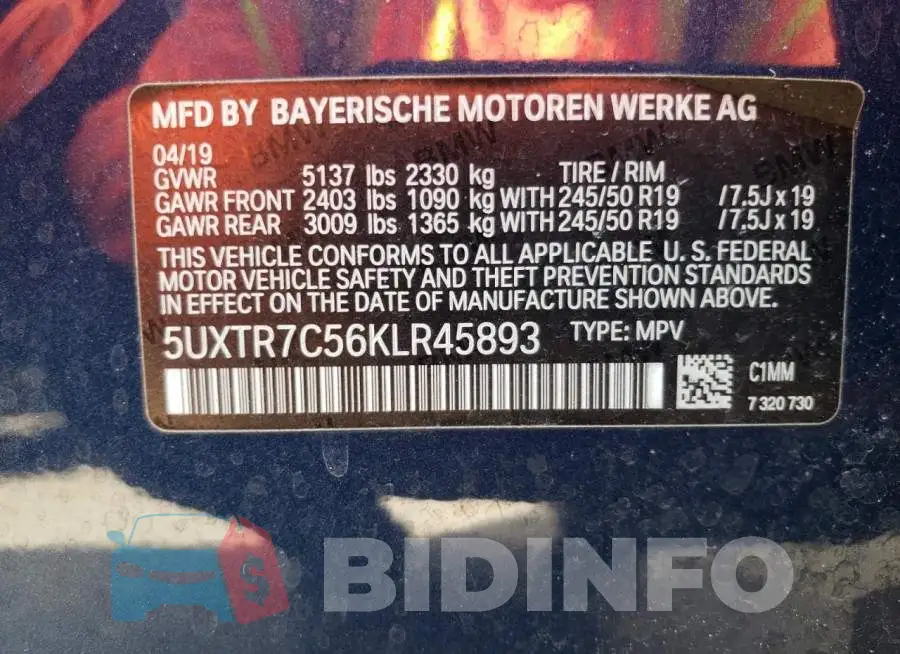 5UXTR7C56KLR45893 Photo# 13