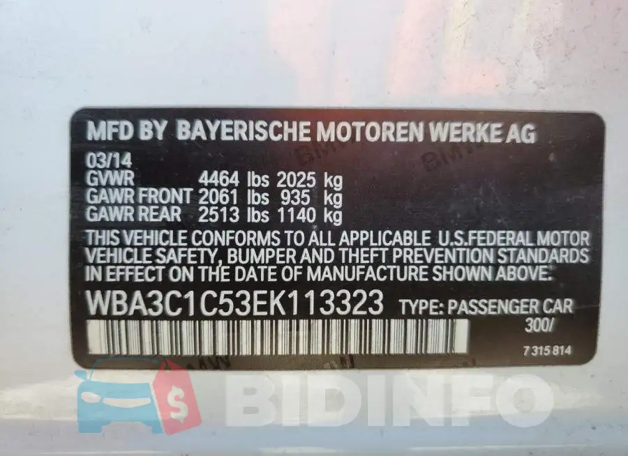 WBA3C1C53EK113323 Photo# 12