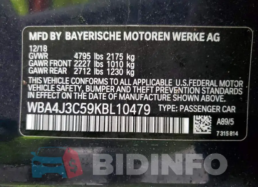 WBA4J3C59KBL10479 Photo# 12